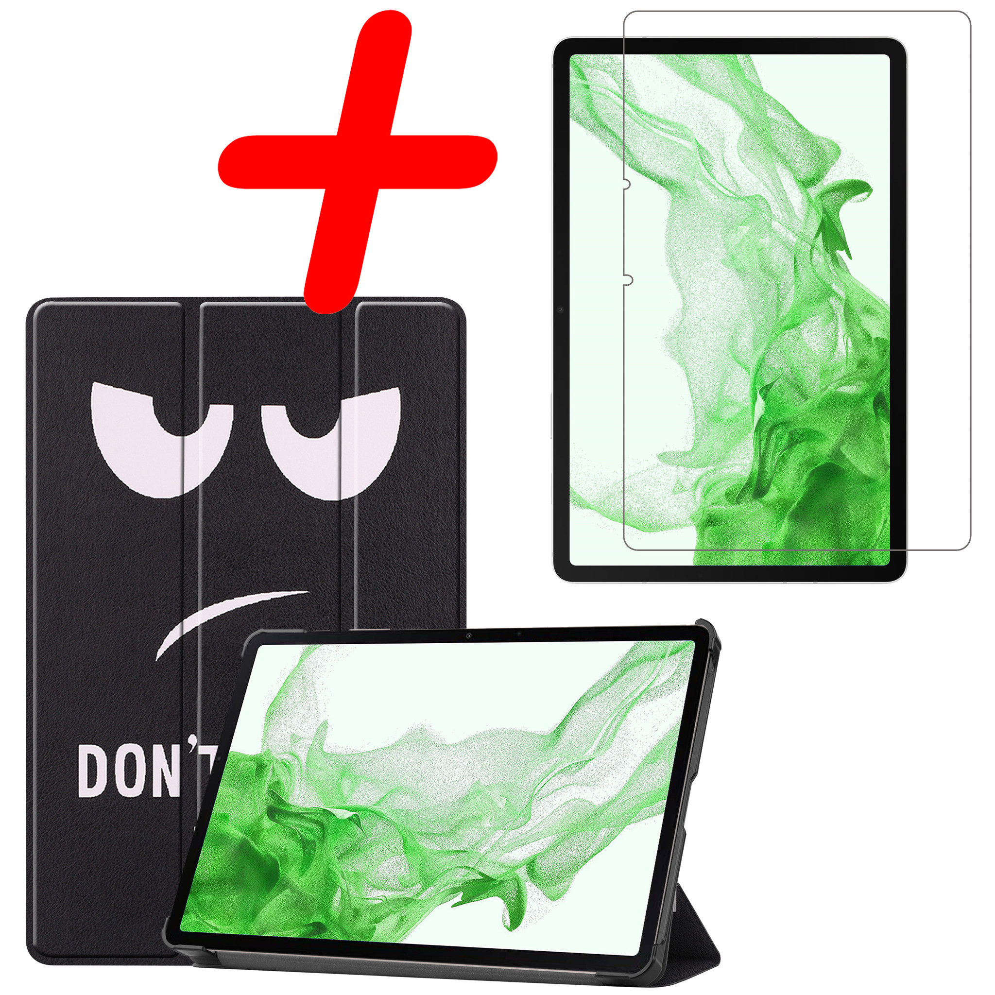 BASEY. Hoesje Geschikt voor Samsung Galaxy Tab S8 Hoes Case Tablet Hoesje Tri-fold Met Screenprotector - Hoes Geschikt voor Samsung Tab S8 Hoesje Hard Cover Bookcase Hoes - Don't Touch Me
