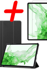 BASEY. Hoesje Geschikt voor Samsung Galaxy Tab S8 Hoes Case Tablet Hoesje Tri-fold Met Screenprotector - Hoes Geschikt voor Samsung Tab S8 Hoesje Hard Cover Bookcase Hoes - Zwart