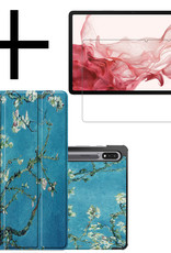 NoXx Hoesje Geschikt voor Samsung Galaxy Tab S8 Hoesje Case Hard Cover Hoes Book Case Met Screenprotector - Bloesem