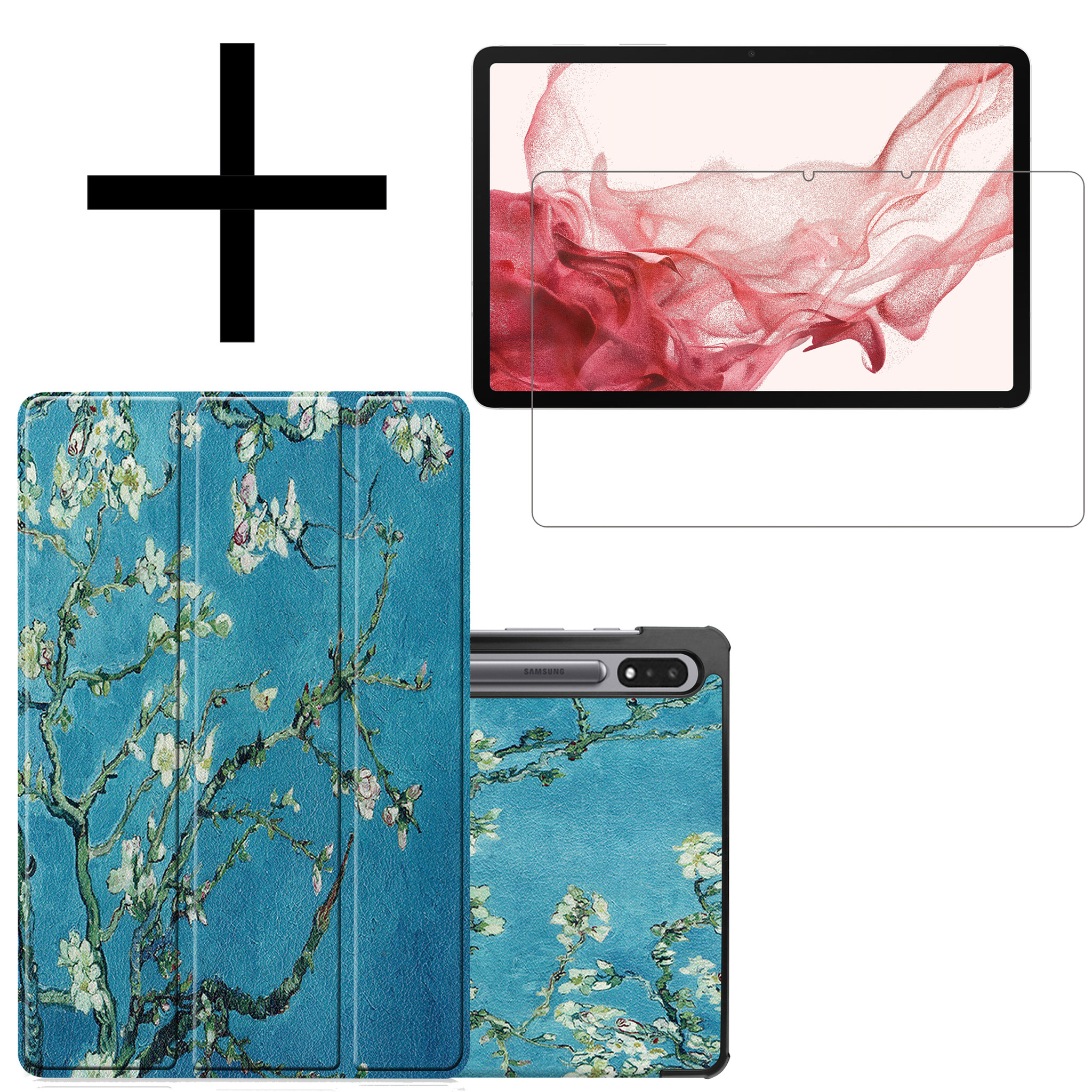 NoXx Hoesje Geschikt voor Samsung Galaxy Tab S8 Hoesje Case Hard Cover Hoes Book Case Met Screenprotector - Bloesem