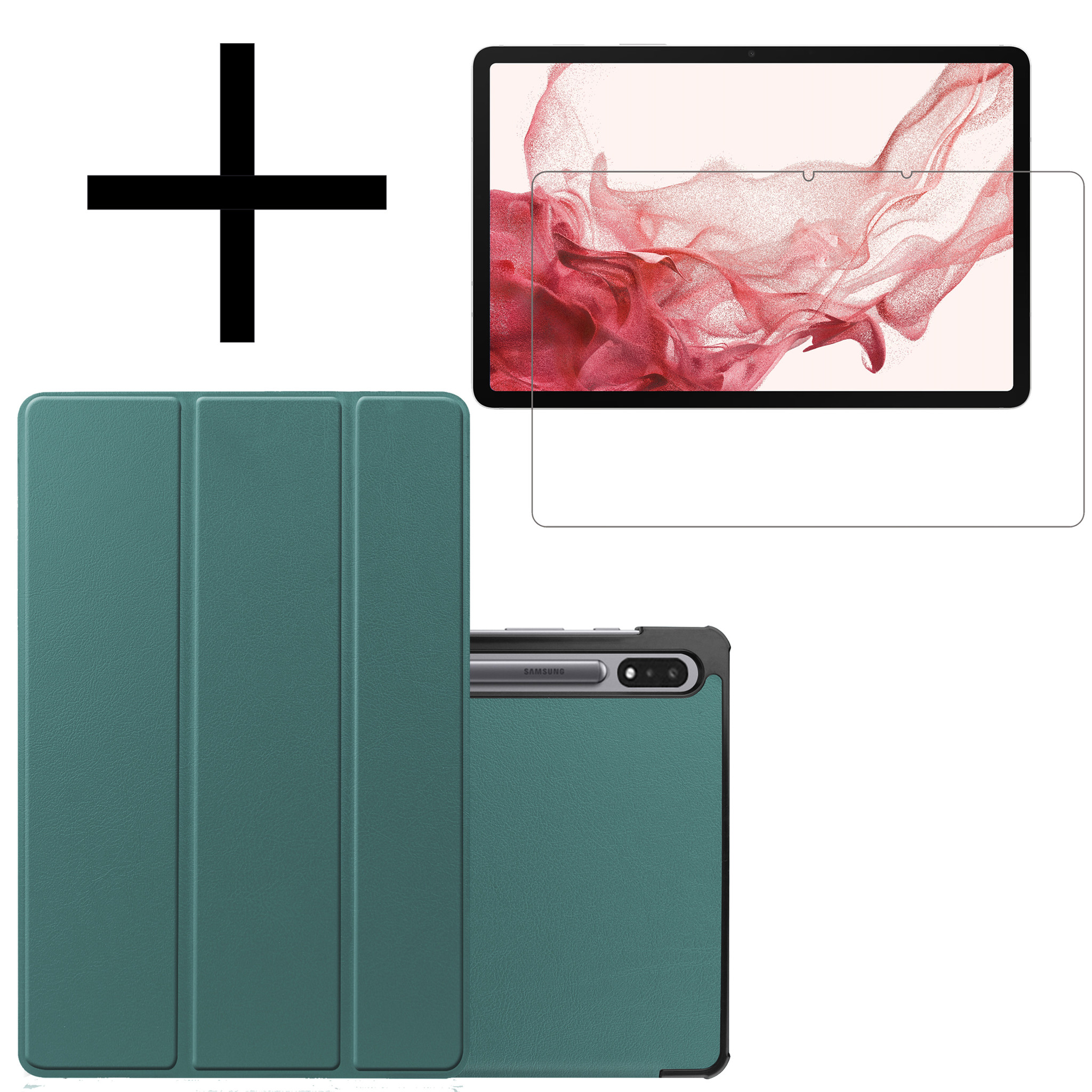 Samsung Galaxy Tab S8 Hoesje Case Hard Cover Met S Pen Uitsparing Hoes Book Case Donker Groen