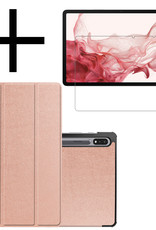 NoXx Hoesje Geschikt voor Samsung Galaxy Tab S8 Hoesje Case Hard Cover Hoes Book Case Met Screenprotector - Rosé goud