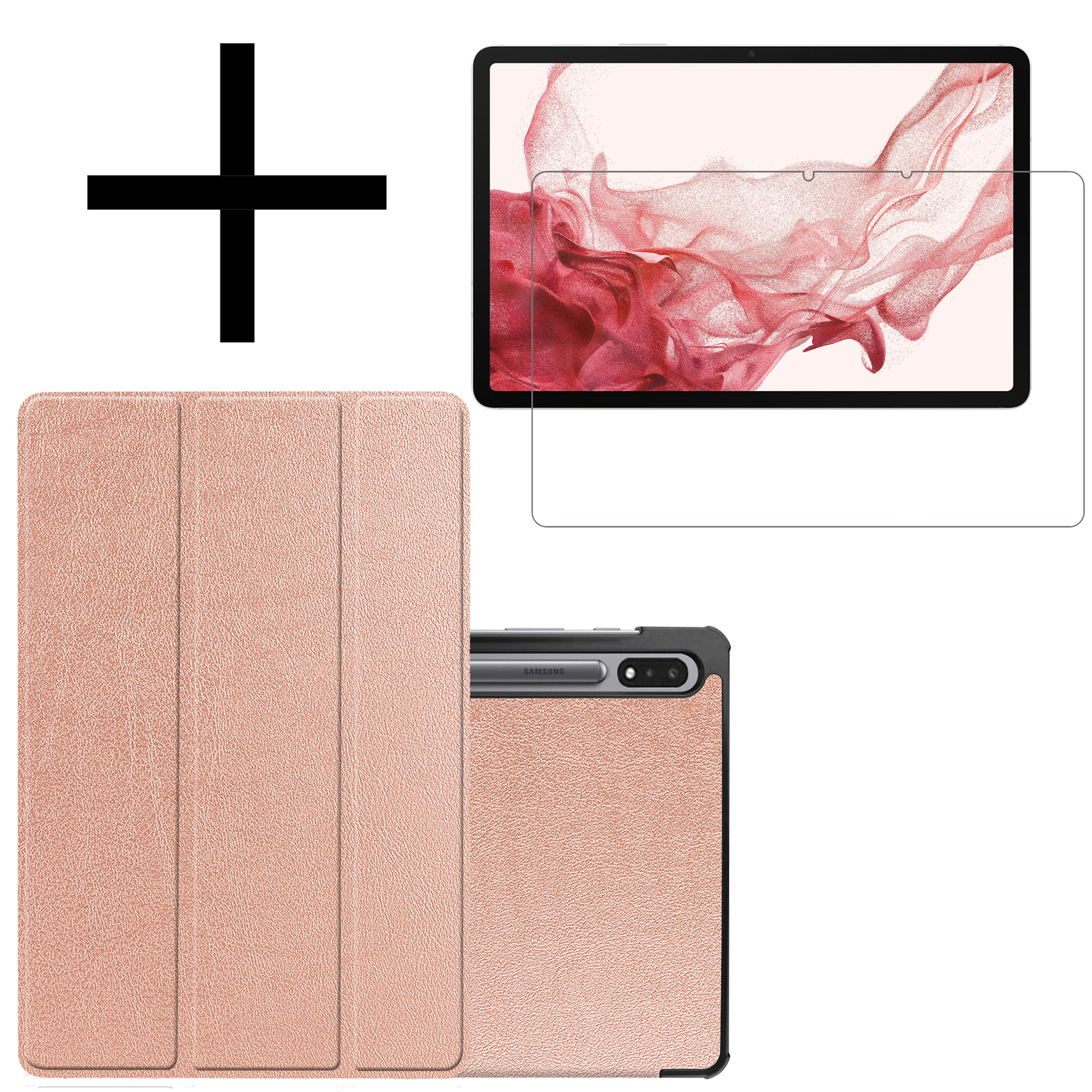 NoXx Hoesje Geschikt voor Samsung Galaxy Tab S8 Hoesje Case Hard Cover Hoes Book Case Met Screenprotector - Rosé goud