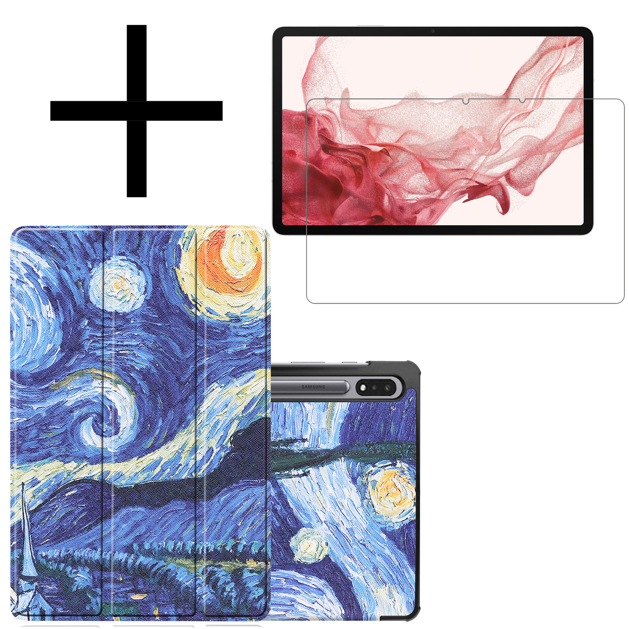 NoXx Hoesje Geschikt voor Samsung Galaxy Tab S8 Hoesje Case Hard Cover Hoes Book Case Met Screenprotector - Sterrenhemel