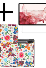 NoXx Hoesje Geschikt voor Samsung Galaxy Tab S8 Hoesje Case Hard Cover Hoes Book Case Met Screenprotector - Vlinders