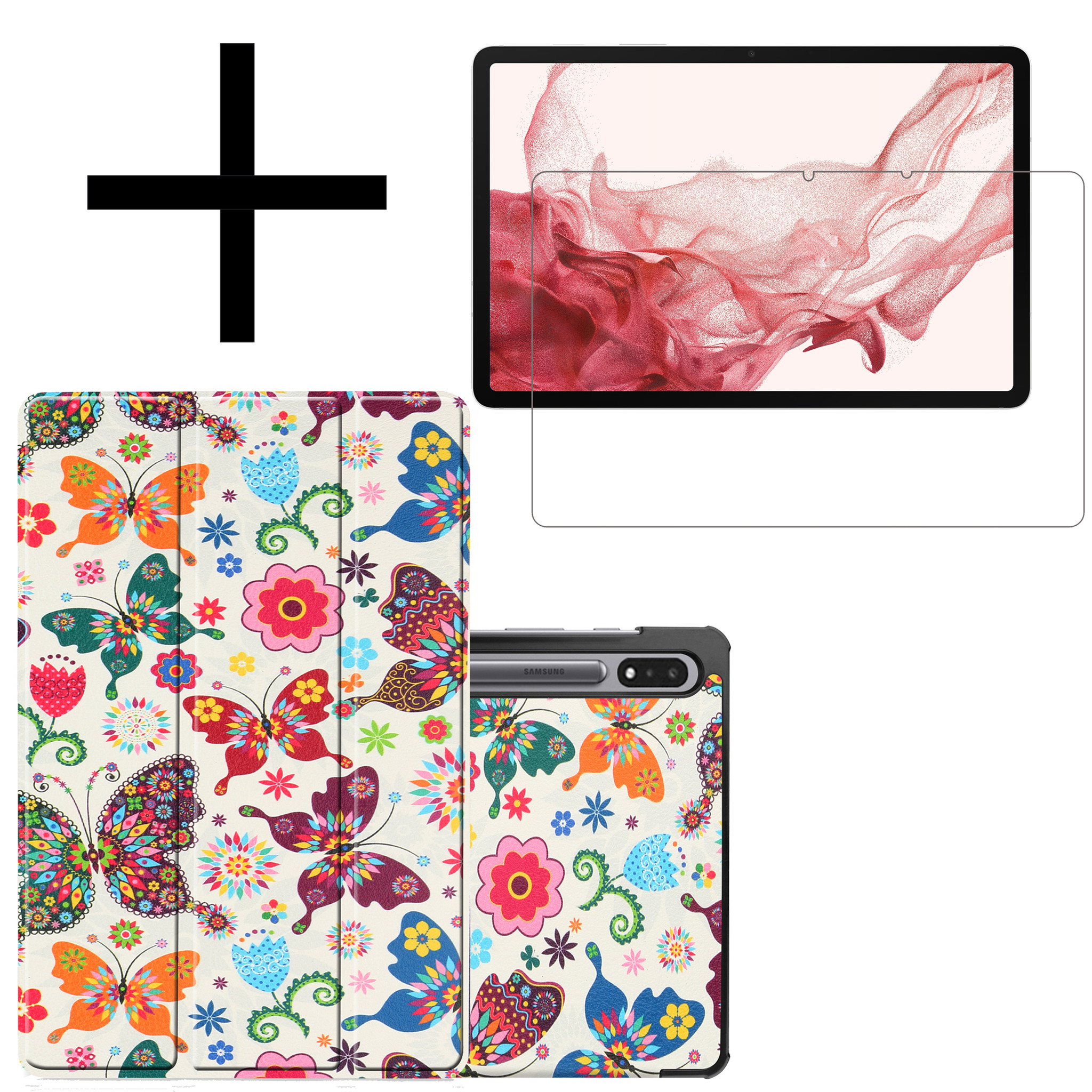 NoXx Hoesje Geschikt voor Samsung Galaxy Tab S8 Hoesje Case Hard Cover Hoes Book Case Met Screenprotector - Vlinders