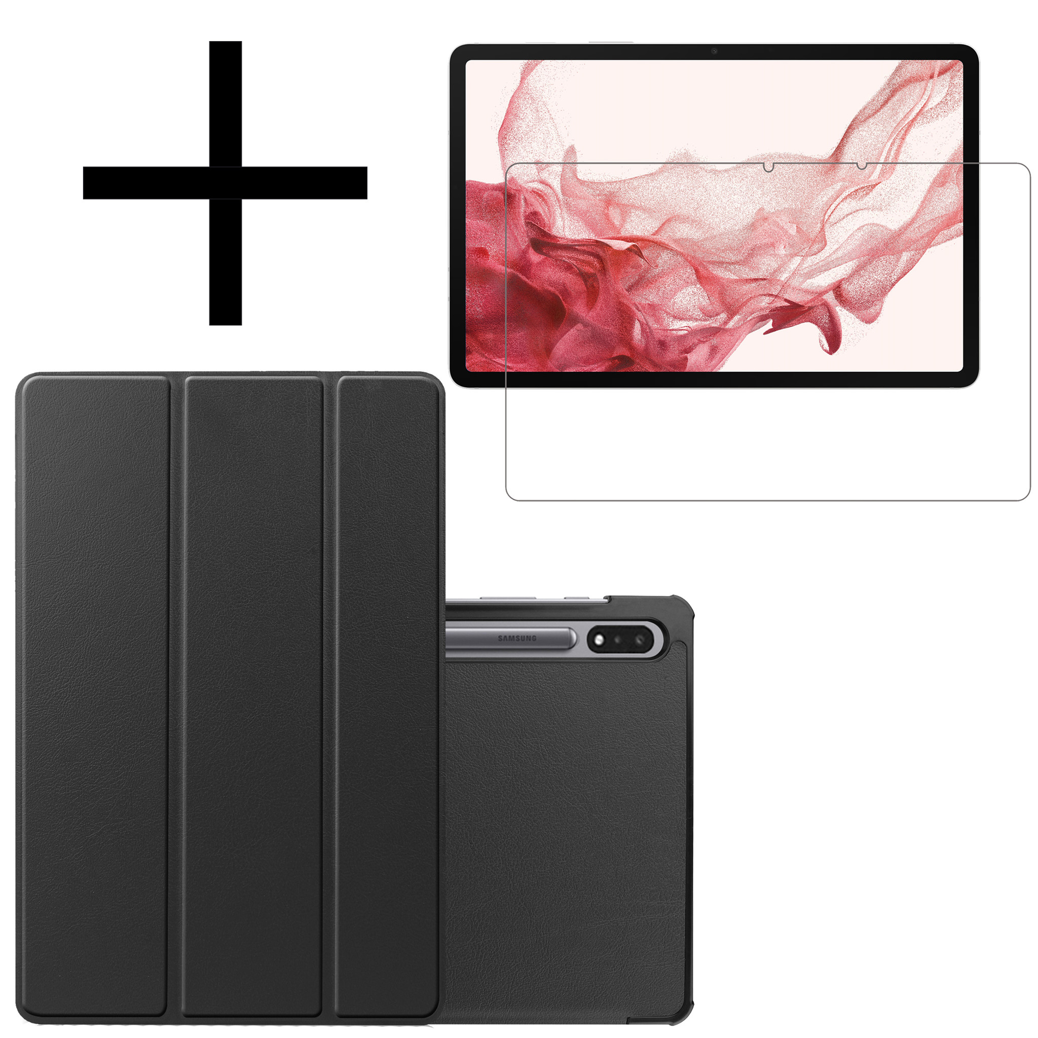 NoXx Hoesje Geschikt voor Samsung Galaxy Tab S8 Hoesje Case Hard Cover Hoes Book Case Met Screenprotector - Zwart