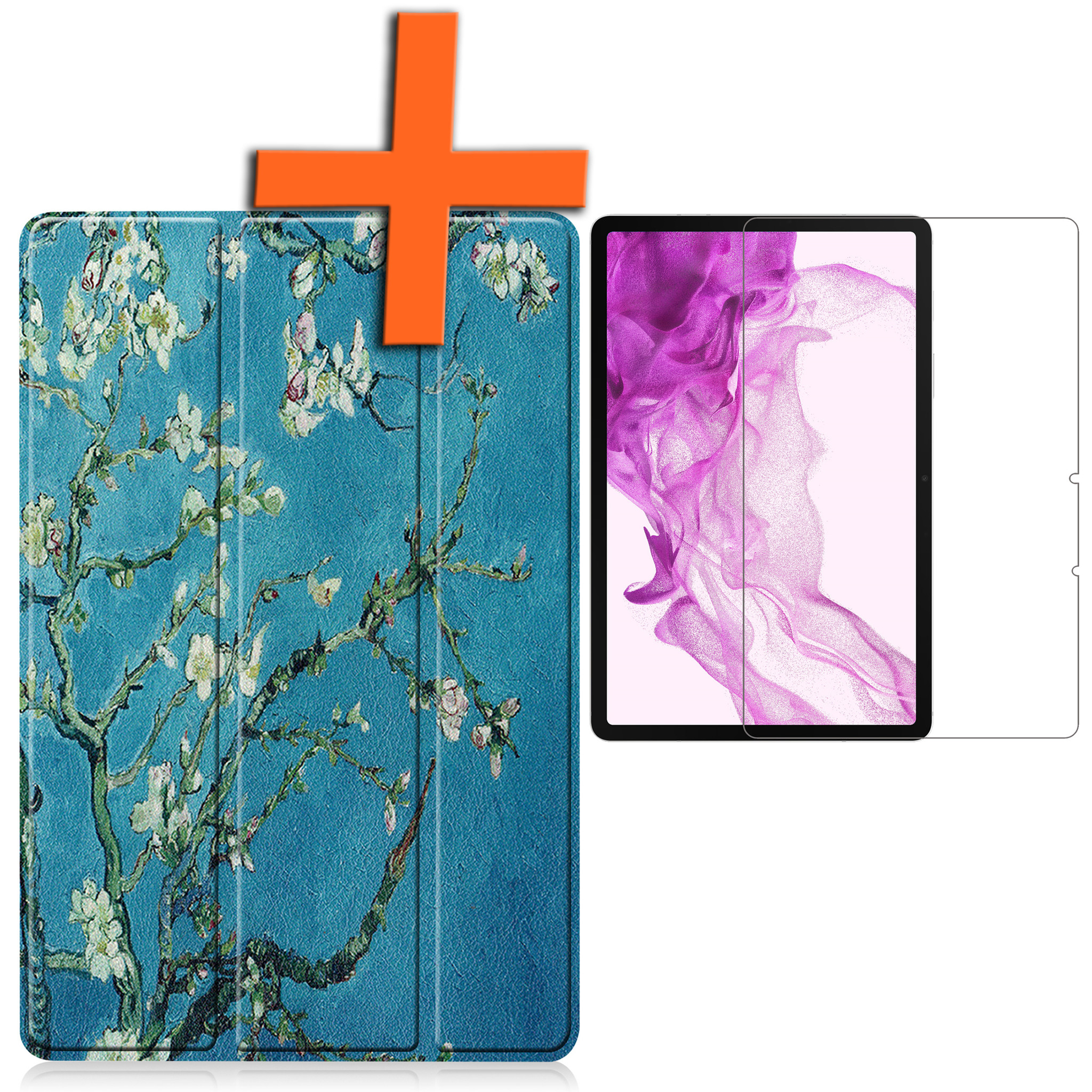 Nomfy Hoes Geschikt voor Samsung Galaxy Tab S8 Hoes Tri-fold Tablet Hoesje Case Met Screenprotector - Hoesje Geschikt voor Samsung Tab S8 Hoesje Hardcover Bookcase - Bloesem