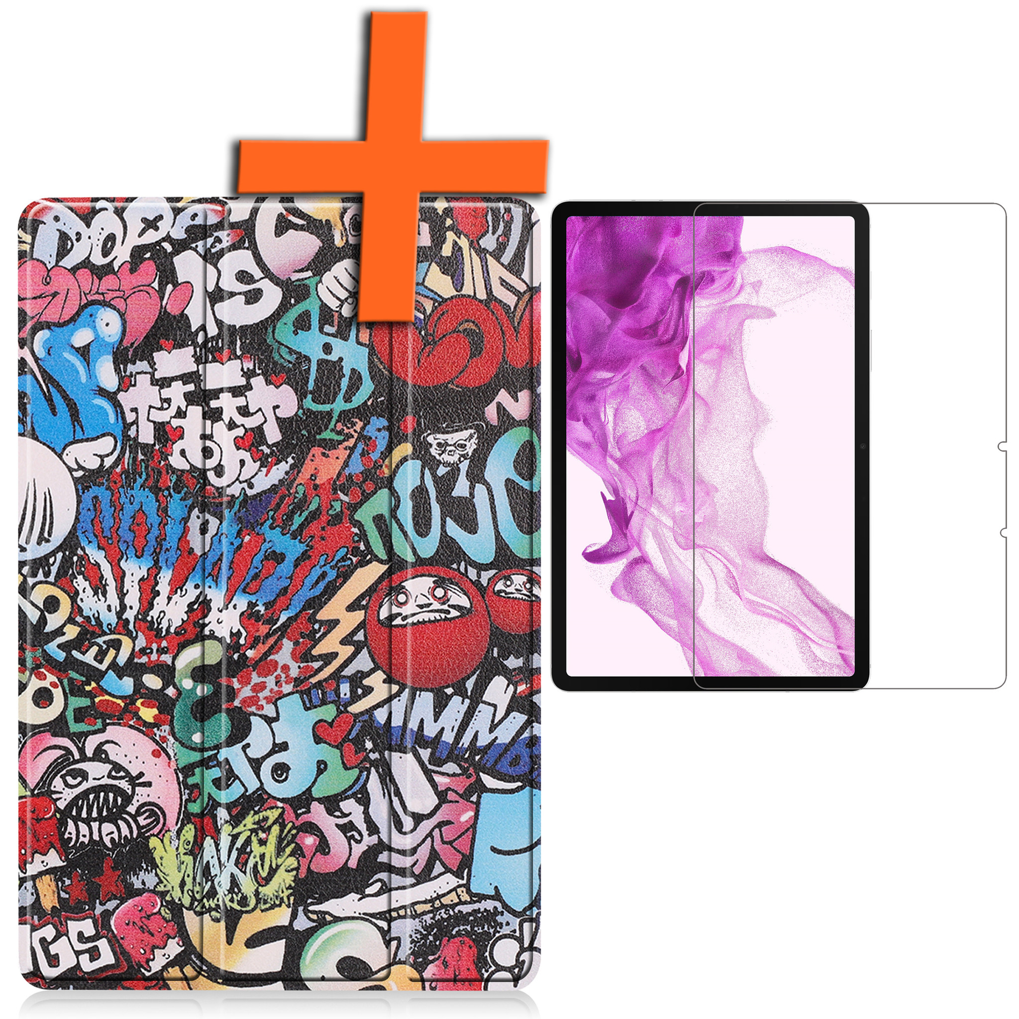 Nomfy Hoes Geschikt voor Samsung Galaxy Tab S8 Hoes Tri-fold Tablet Hoesje Case Met Screenprotector - Hoesje Geschikt voor Samsung Tab S8 Hoesje Hardcover Bookcase - Graffity