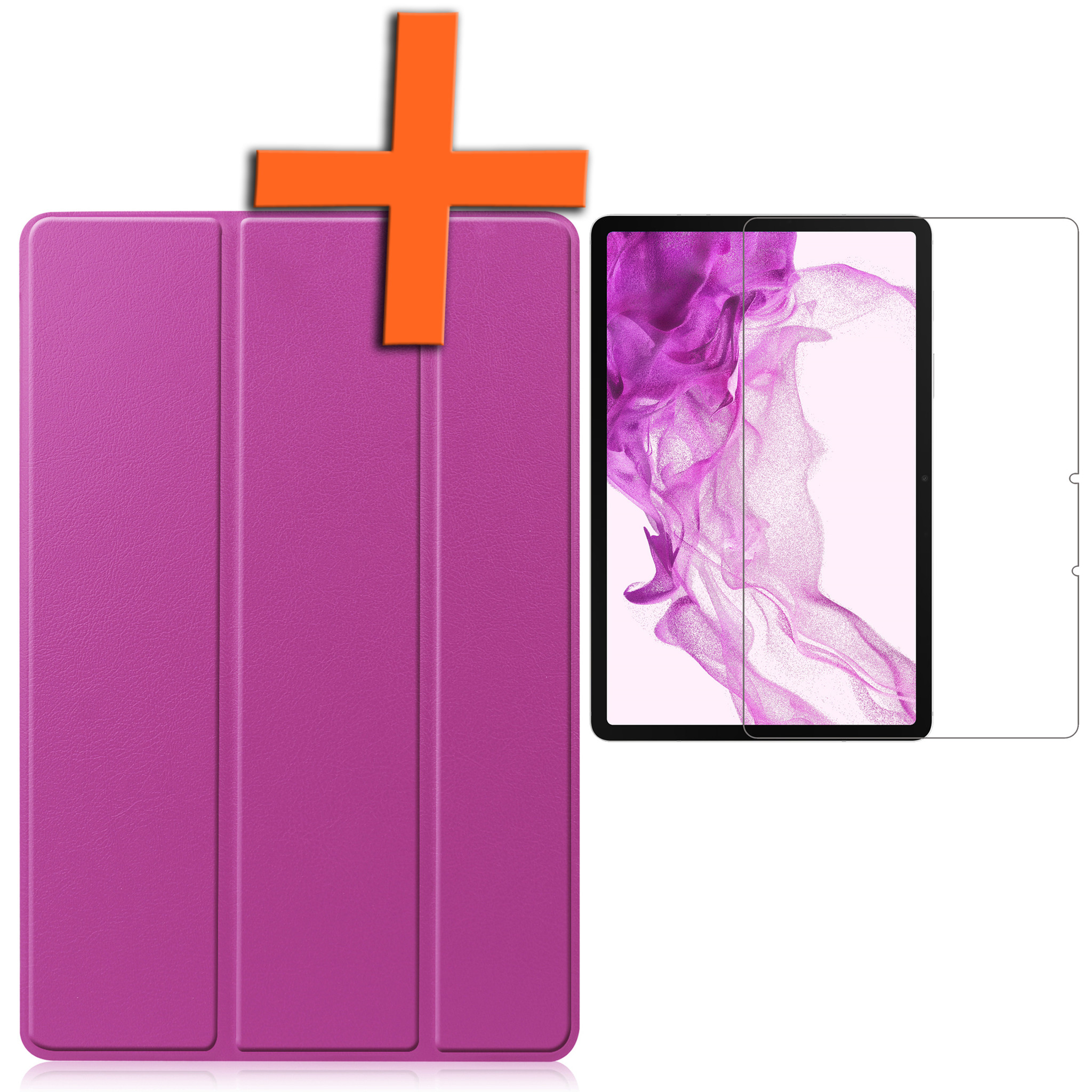 Nomfy Hoes Geschikt voor Samsung Galaxy Tab S8 Hoes Tri-fold Tablet Hoesje Case Met Screenprotector - Hoesje Geschikt voor Samsung Tab S8 Hoesje Hardcover Bookcase - Paars