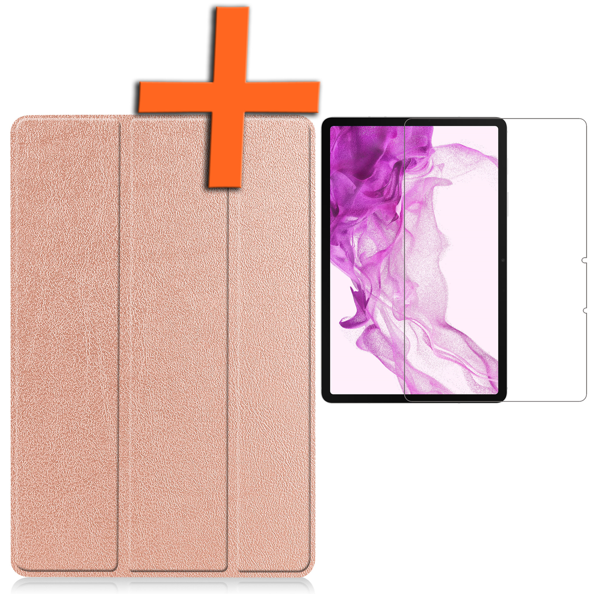 Nomfy Hoes Geschikt voor Samsung Galaxy Tab S8 Hoes Tri-fold Tablet Hoesje Case Met Screenprotector - Hoesje Geschikt voor Samsung Tab S8 Hoesje Hardcover Bookcase - Rosé goud