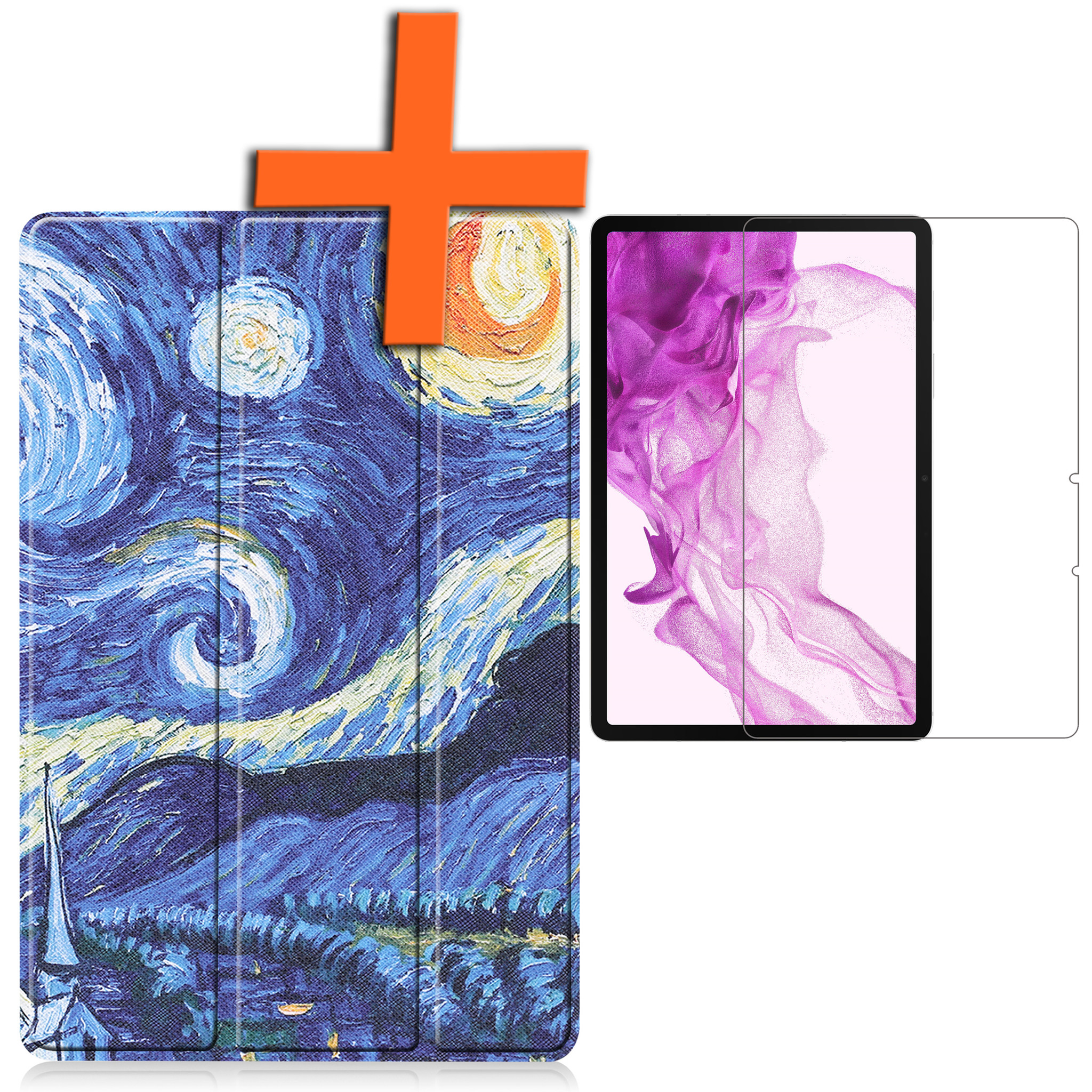 Nomfy Hoes Geschikt voor Samsung Galaxy Tab S8 Hoes Tri-fold Tablet Hoesje Case Met Screenprotector - Hoesje Geschikt voor Samsung Tab S8 Hoesje Hardcover Bookcase - Sterrenhemel