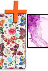 Nomfy Hoes Geschikt voor Samsung Galaxy Tab S8 Hoes Tri-fold Tablet Hoesje Case Met Screenprotector - Hoesje Geschikt voor Samsung Tab S8 Hoesje Hardcover Bookcase - Vlinders