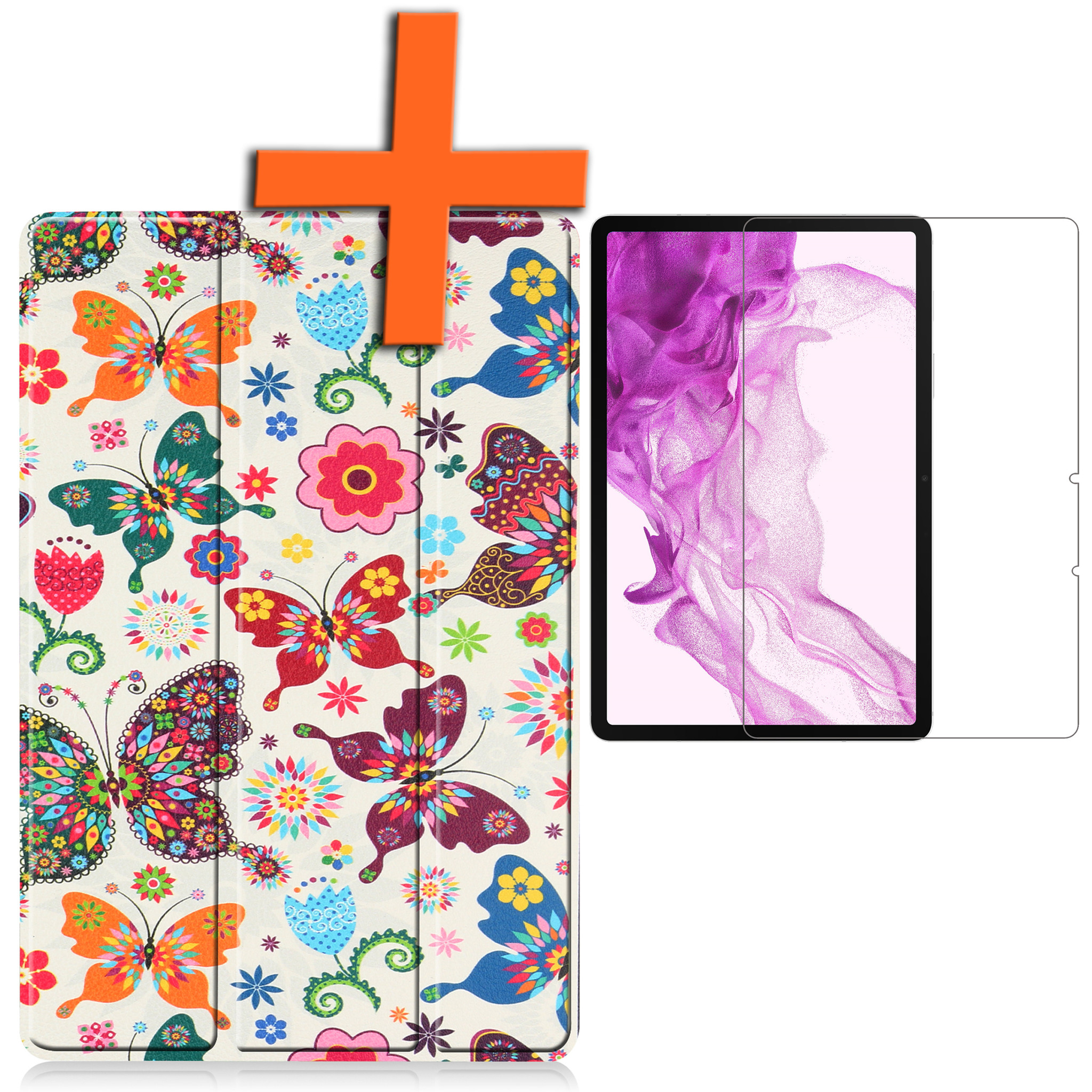 Nomfy Hoes Geschikt voor Samsung Galaxy Tab S8 Hoes Tri-fold Tablet Hoesje Case Met Screenprotector - Hoesje Geschikt voor Samsung Tab S8 Hoesje Hardcover Bookcase - Vlinders