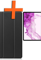 Nomfy Hoes Geschikt voor Samsung Galaxy Tab S8 Hoes Tri-fold Tablet Hoesje Case Met Screenprotector - Hoesje Geschikt voor Samsung Tab S8 Hoesje Hardcover Bookcase - Zwart