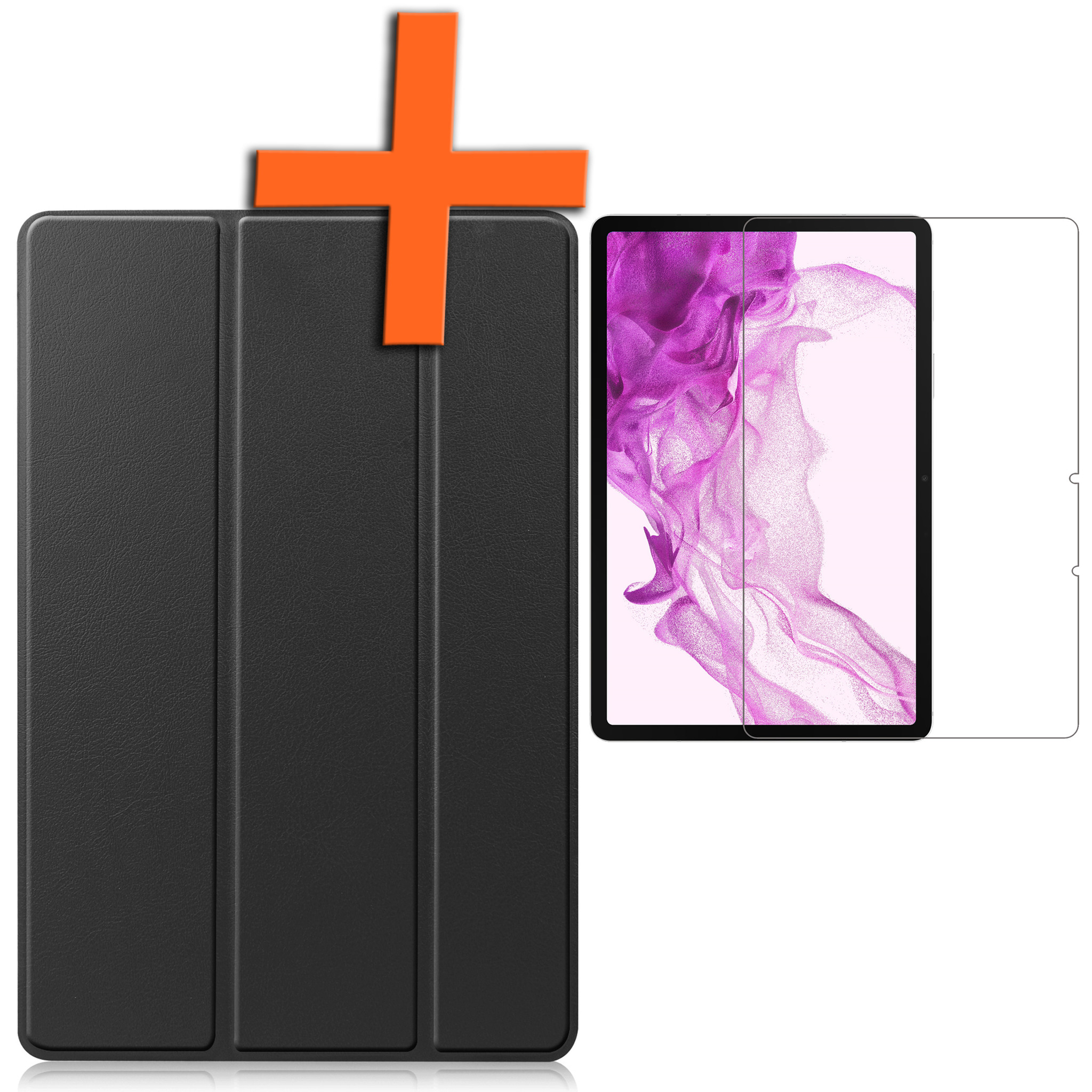 Nomfy Hoes Geschikt voor Samsung Galaxy Tab S8 Hoes Tri-fold Tablet Hoesje Case Met Screenprotector - Hoesje Geschikt voor Samsung Tab S8 Hoesje Hardcover Bookcase - Zwart