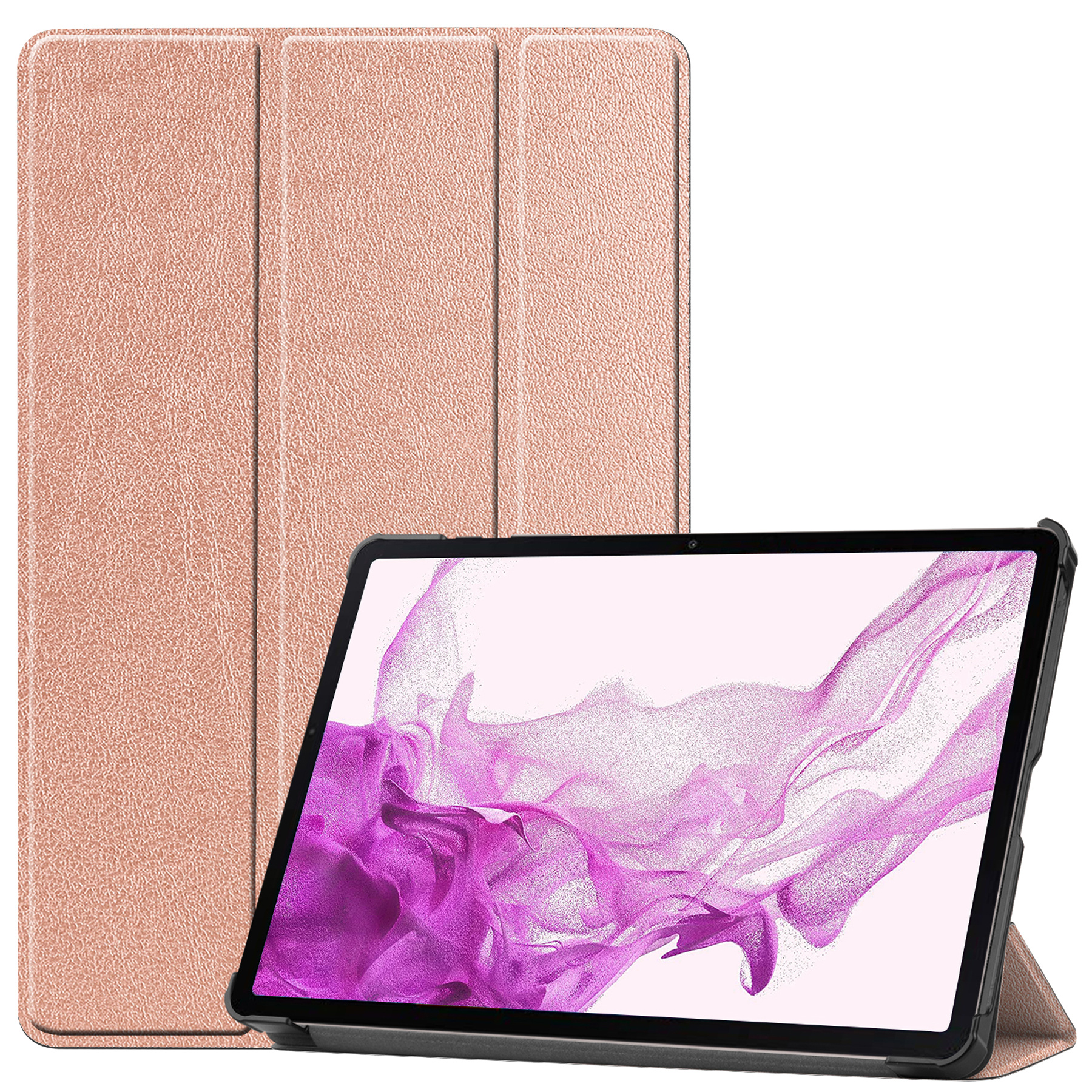 Nomfy Hoes Geschikt voor Samsung Galaxy Tab S8 Plus Hoes Tri-fold Tablet Hoesje Case - Hoesje Geschikt voor Samsung Tab S8 Plus Hoesje Hardcover Bookcase - Rosé goud