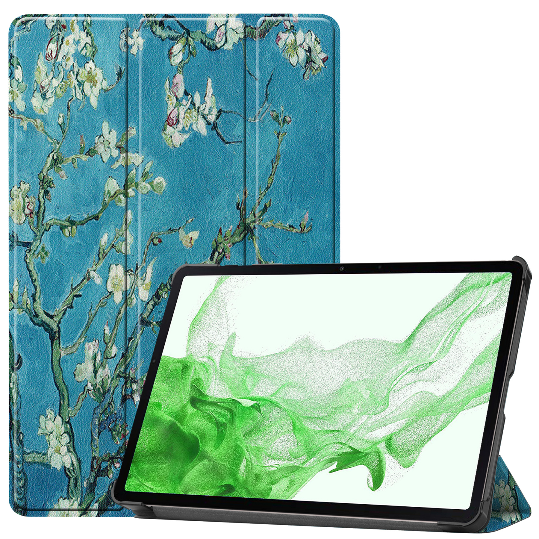 BASEY. Hoesje Geschikt voor Samsung Galaxy Tab S8 Ultra Hoes Case Tablet Hoesje Tri-fold - Hoes Geschikt voor Samsung Tab S8 Ultra Hoesje Hard Cover Bookcase Hoes - Bloesem