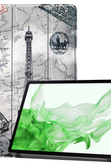 BASEY. Hoesje Geschikt voor Samsung Galaxy Tab S8 Ultra Hoes Case Tablet Hoesje Tri-fold - Hoes Geschikt voor Samsung Tab S8 Ultra Hoesje Hard Cover Bookcase Hoes - Eiffeltoren