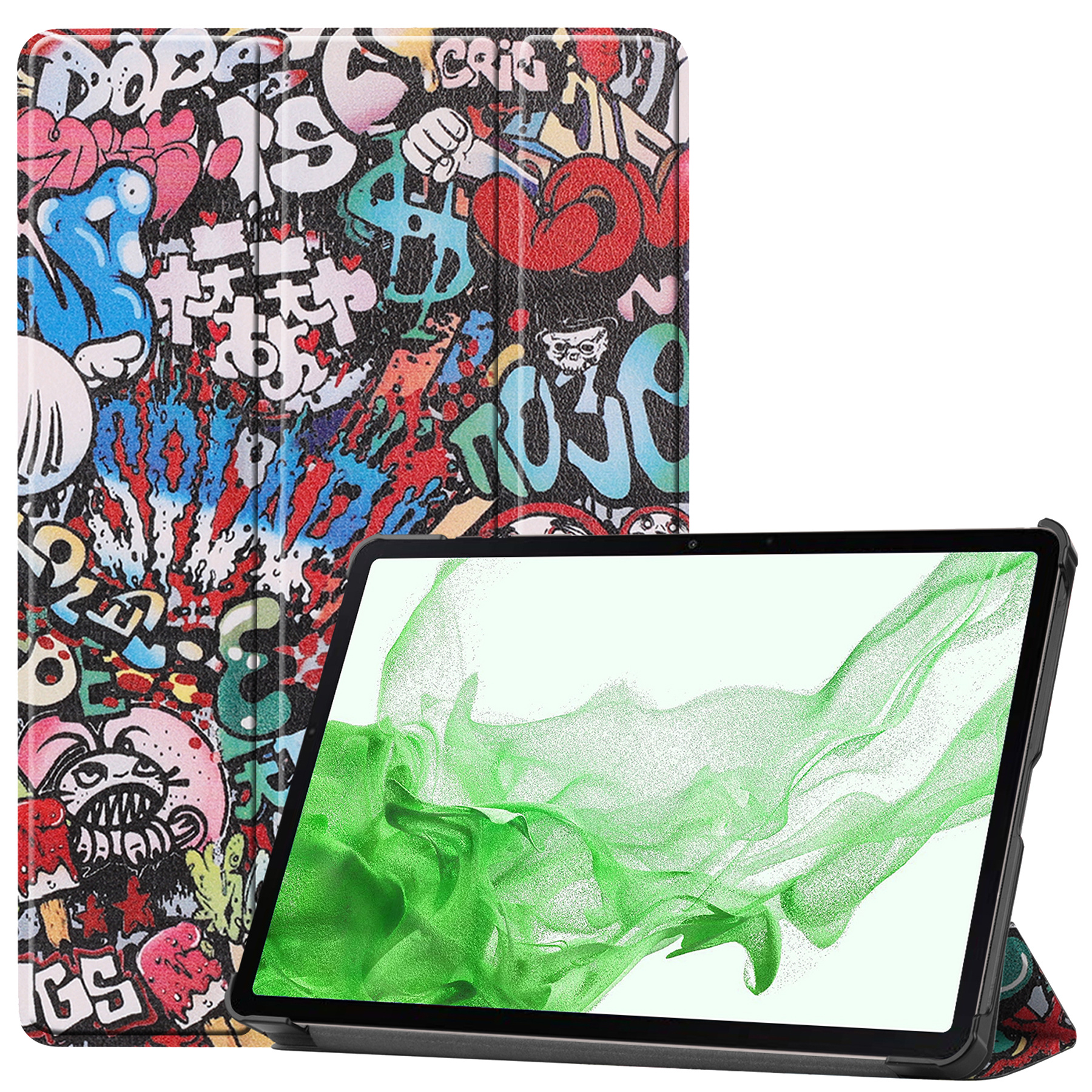 BASEY. Hoesje Geschikt voor Samsung Galaxy Tab S8 Ultra Hoes Case Tablet Hoesje Tri-fold - Hoes Geschikt voor Samsung Tab S8 Ultra Hoesje Hard Cover Bookcase Hoes - Graffity
