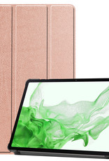 BASEY. Hoesje Geschikt voor Samsung Galaxy Tab S8 Ultra Hoes Case Tablet Hoesje Tri-fold - Hoes Geschikt voor Samsung Tab S8 Ultra Hoesje Hard Cover Bookcase Hoes - Rosé goud