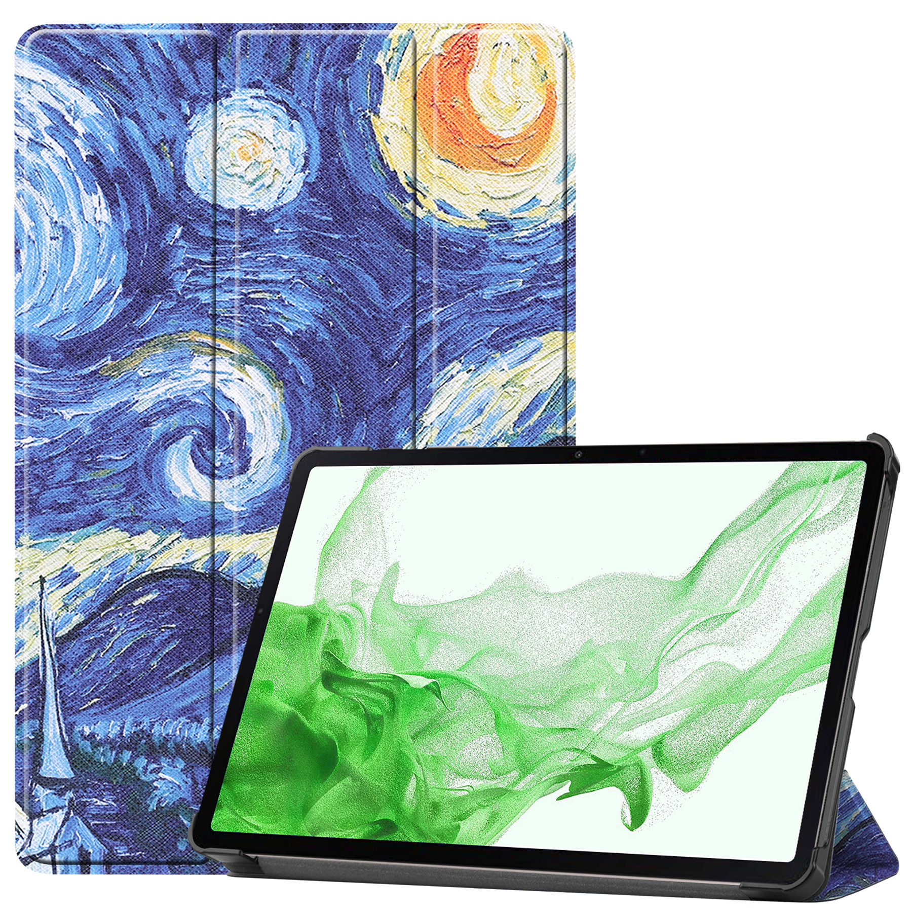 BASEY. Hoesje Geschikt voor Samsung Galaxy Tab S8 Ultra Hoes Case Tablet Hoesje Tri-fold - Hoes Geschikt voor Samsung Tab S8 Ultra Hoesje Hard Cover Bookcase Hoes - Sterrenhemel