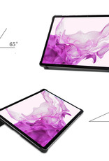 Nomfy Hoes Geschikt voor Samsung Galaxy Tab S8 Ultra Hoes Tri-fold Tablet Hoesje Case - Hoesje Geschikt voor Samsung Tab S8 Ultra Hoesje Hardcover Bookcase - Donkerblauw