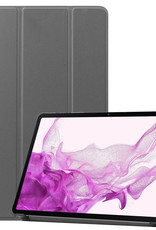 Nomfy Hoes Geschikt voor Samsung Galaxy Tab S8 Ultra Hoes Tri-fold Tablet Hoesje Case - Hoesje Geschikt voor Samsung Tab S8 Ultra Hoesje Hardcover Bookcase - Grijs