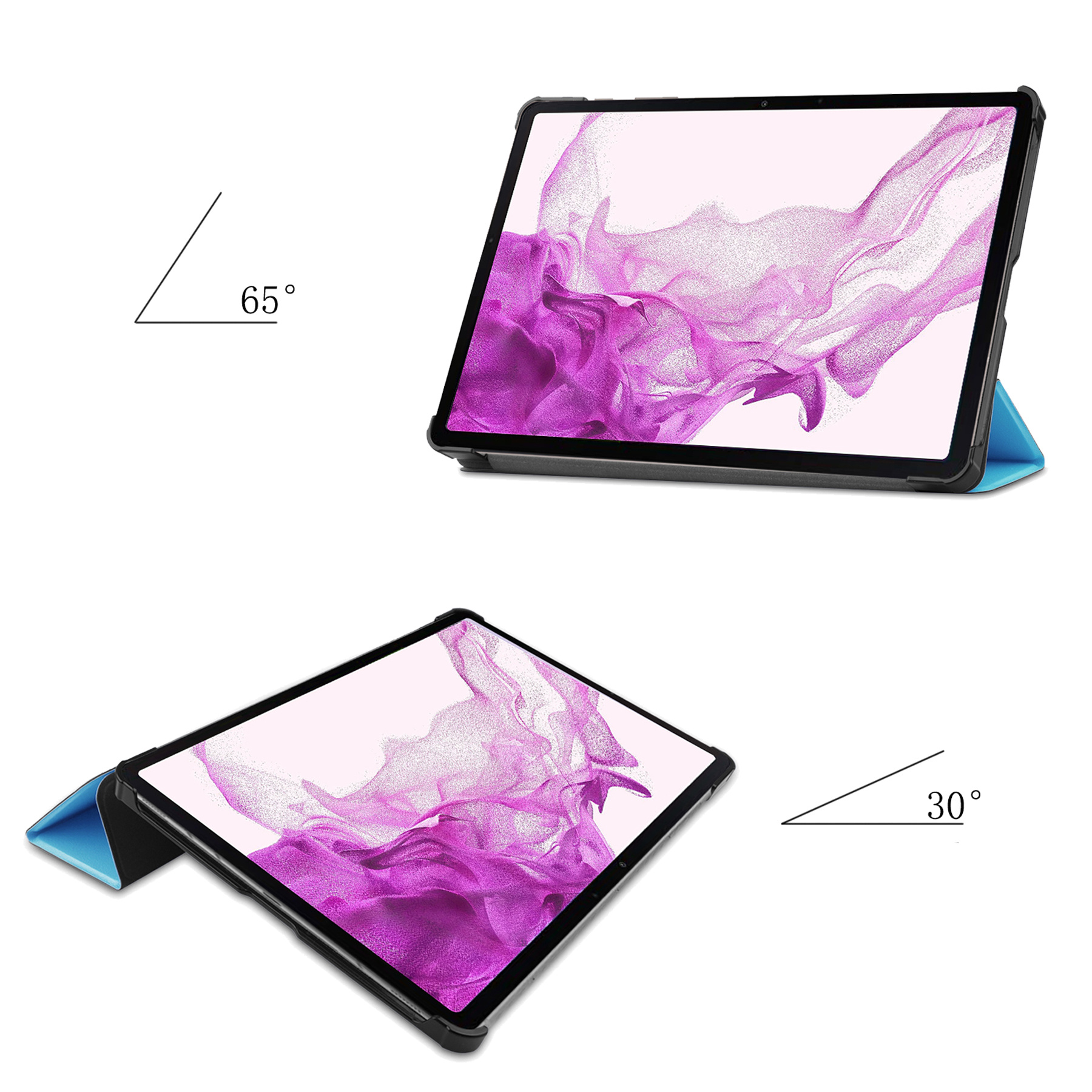 Nomfy Hoes Geschikt voor Samsung Galaxy Tab S8 Ultra Hoes Tri-fold Tablet Hoesje Case - Hoesje Geschikt voor Samsung Tab S8 Ultra Hoesje Hardcover Bookcase - Lichtblauw