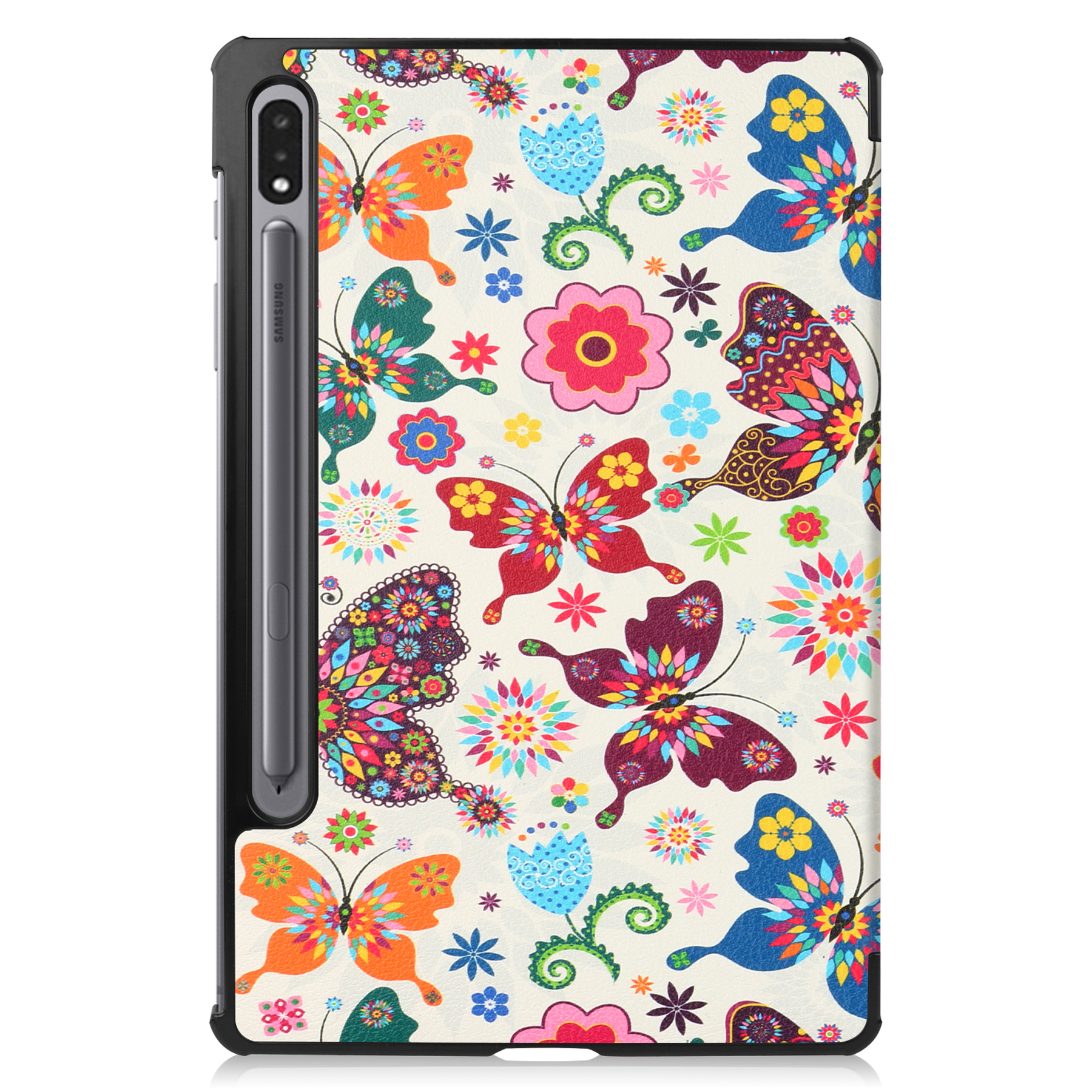 Nomfy Hoes Geschikt voor Samsung Galaxy Tab S8 Ultra Hoes Tri-fold Tablet Hoesje Case - Hoesje Geschikt voor Samsung Tab S8 Ultra Hoesje Hardcover Bookcase - Vlinders