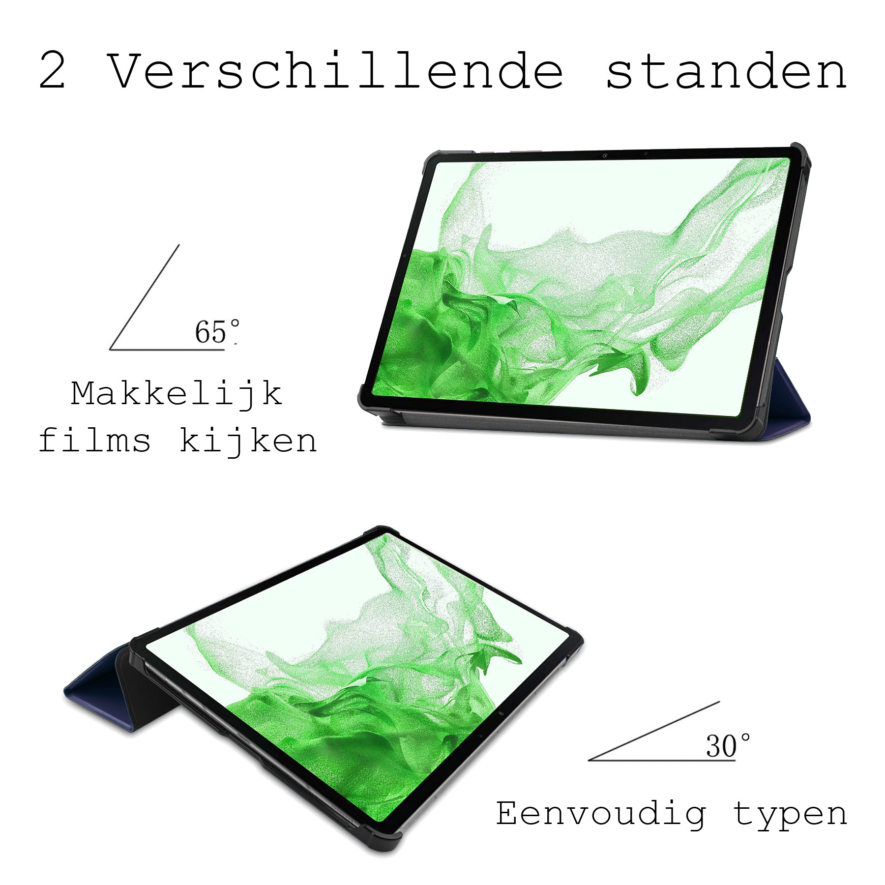 BASEY. Hoesje Geschikt voor Samsung Galaxy Tab S8 Plus Hoes Case Tablet Hoesje Tri-fold Met Screenprotector - Hoes Geschikt voor Samsung Tab S8 Plus Hoesje Hard Cover Bookcase Hoes - Donkerblauw