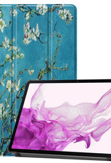 Nomfy Hoes Geschikt voor Samsung Galaxy Tab S8 Plus Hoes Tri-fold Tablet Hoesje Case Met Screenprotector - Hoesje Geschikt voor Samsung Tab S8 Plus Hoesje Hardcover Bookcase - Bloesem