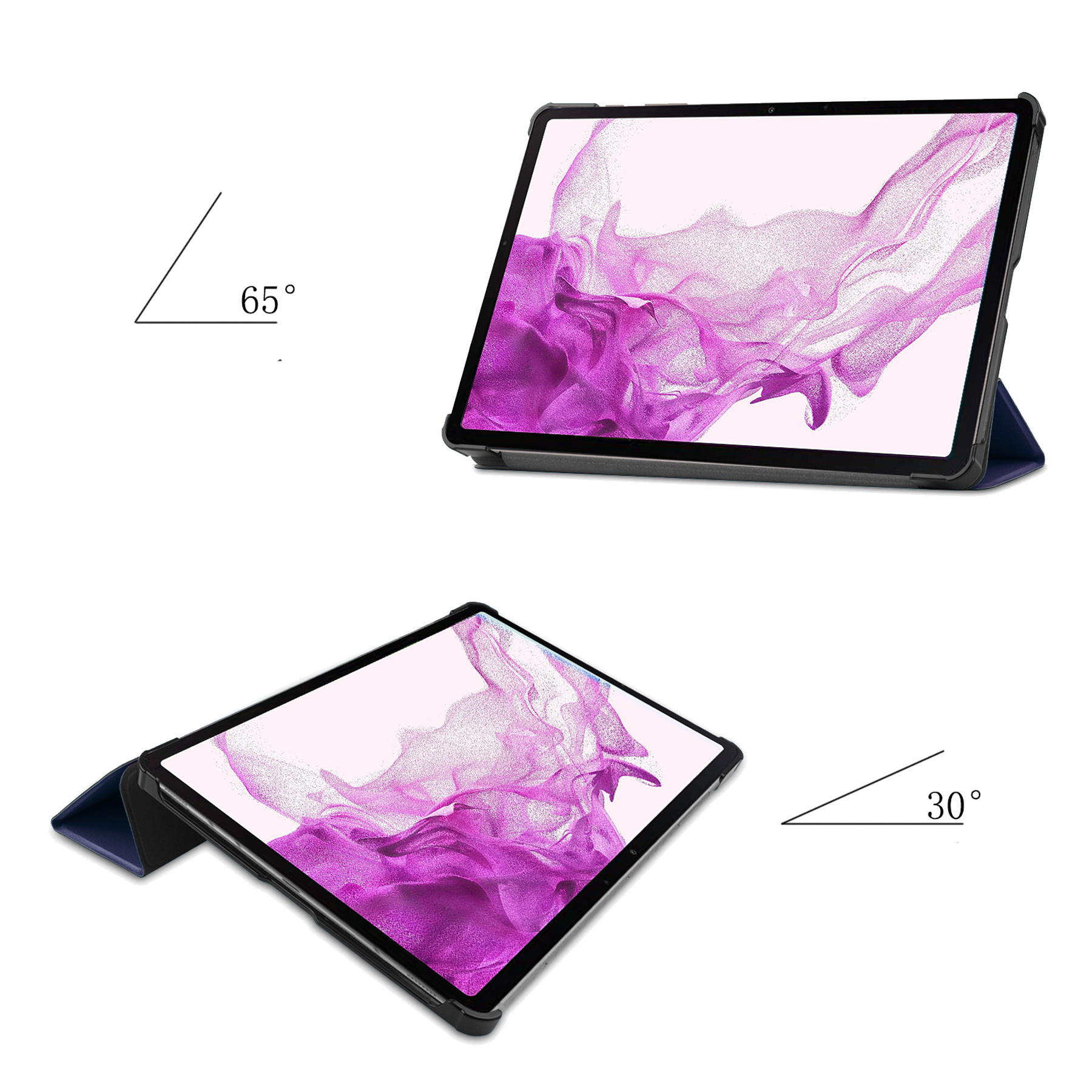 Hoes Geschikt voor Samsung Galaxy Tab S8 Plus Hoes Tri-fold Tablet Hoesje Case Met Screenprotector - Hoesje Geschikt voor Samsung Tab S8 Plus Hoesje Hardcover Bookcase - Donkerblauw