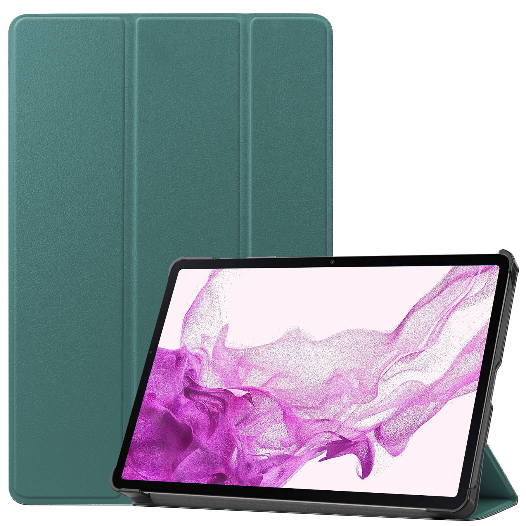 Nomfy Hoes Geschikt voor Samsung Galaxy Tab S8 Plus Hoes Tri-fold Tablet Hoesje Case Met Screenprotector - Hoesje Geschikt voor Samsung Tab S8 Plus Hoesje Hardcover Bookcase - Donkergroen