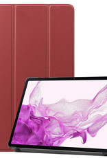 Nomfy Hoes Geschikt voor Samsung Galaxy Tab S8 Plus Hoes Tri-fold Tablet Hoesje Case Met Screenprotector - Hoesje Geschikt voor Samsung Tab S8 Plus Hoesje Hardcover Bookcase - Donkerrood