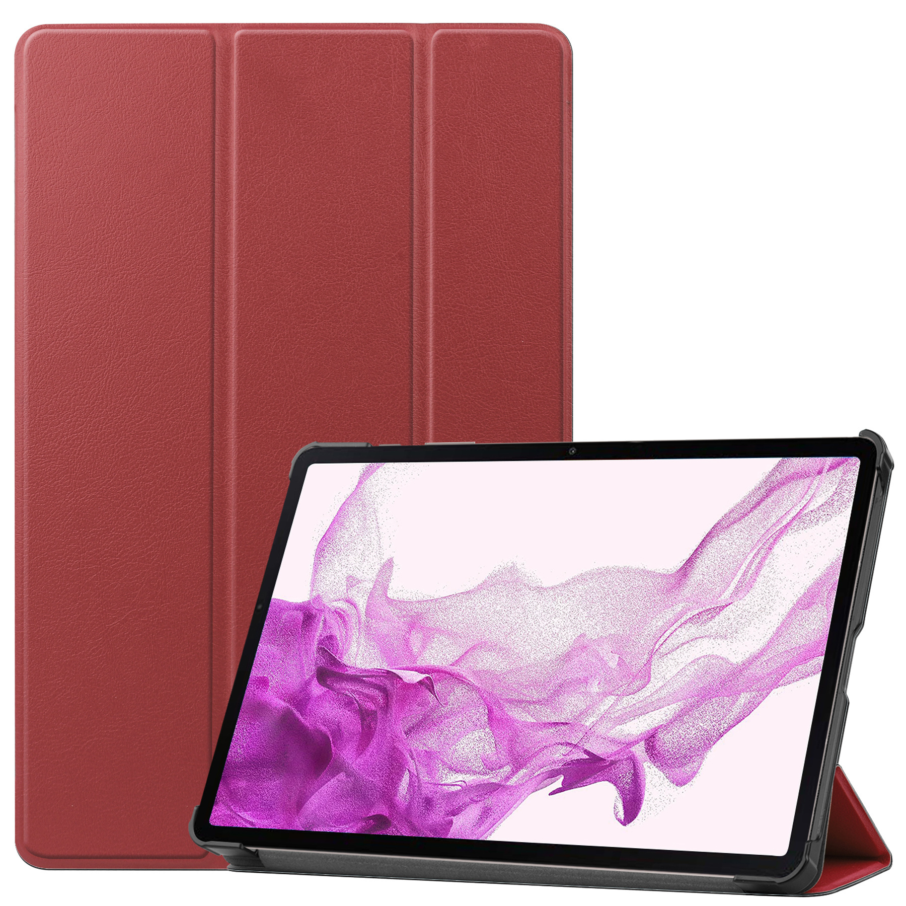 Nomfy Hoes Geschikt voor Samsung Galaxy Tab S8 Plus Hoes Tri-fold Tablet Hoesje Case Met Screenprotector - Hoesje Geschikt voor Samsung Tab S8 Plus Hoesje Hardcover Bookcase - Donkerrood