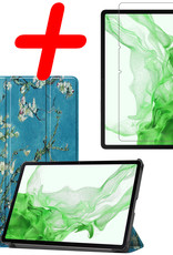 BASEY. Hoesje Geschikt voor Samsung Galaxy Tab S8 Plus Hoes Case Tablet Hoesje Tri-fold Met Screenprotector - Hoes Geschikt voor Samsung Tab S8 Plus Hoesje Hard Cover Bookcase Hoes - Bloesem