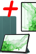 BASEY. Hoesje Geschikt voor Samsung Galaxy Tab S8 Plus Hoes Case Tablet Hoesje Tri-fold Met Screenprotector - Hoes Geschikt voor Samsung Tab S8 Plus Hoesje Hard Cover Bookcase Hoes - Donkergroen