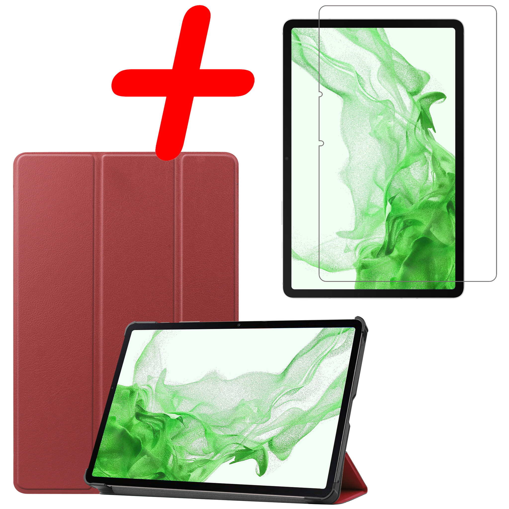 BASEY. Hoesje Geschikt voor Samsung Galaxy Tab S8 Plus Hoes Case Tablet Hoesje Tri-fold Met Screenprotector - Hoes Geschikt voor Samsung Tab S8 Plus Hoesje Hard Cover Bookcase Hoes - Donkerrood