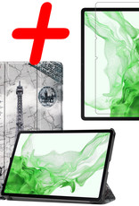 BASEY. Hoesje Geschikt voor Samsung Galaxy Tab S8 Plus Hoes Case Tablet Hoesje Tri-fold Met Screenprotector - Hoes Geschikt voor Samsung Tab S8 Plus Hoesje Hard Cover Bookcase Hoes - Eiffeltoren