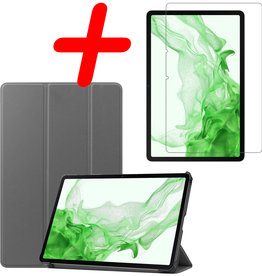 BASEY. BASEY. Samsung Galaxy Tab S8 Plus Hoes Met Screenprotector - Grijs