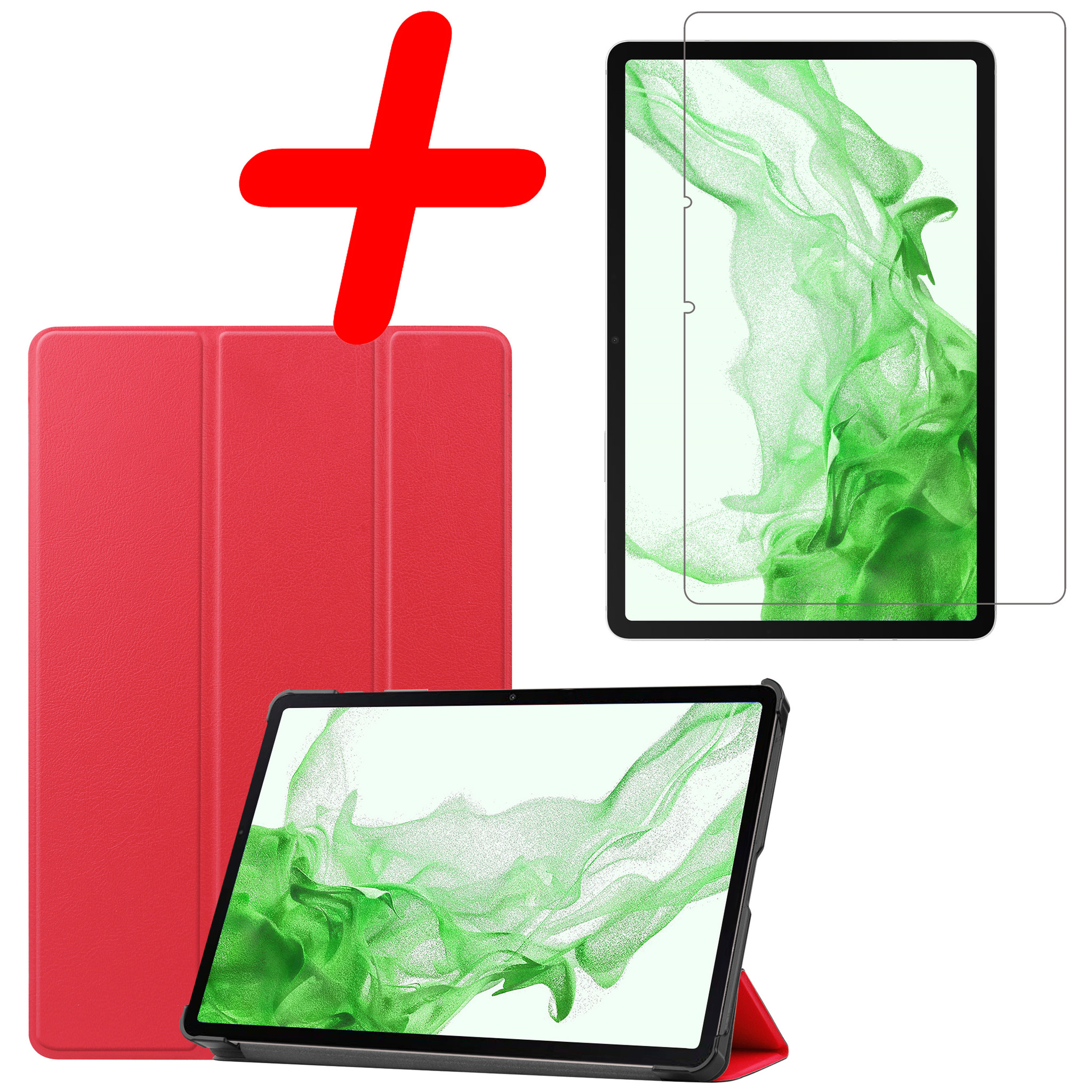 BASEY. Hoesje Geschikt voor Samsung Galaxy Tab S8 Plus Hoes Case Tablet Hoesje Tri-fold Met Screenprotector - Hoes Geschikt voor Samsung Tab S8 Plus Hoesje Hard Cover Bookcase Hoes - Rood