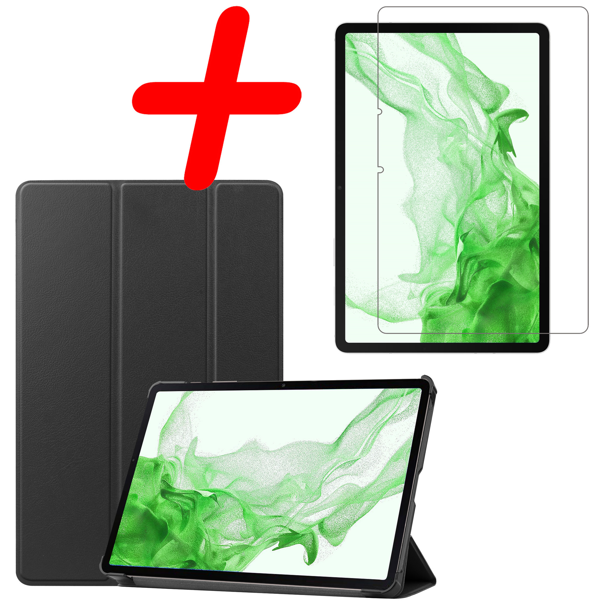 Hoesje Geschikt voor Samsung Galaxy Tab S8 Plus Hoes Case Tablet Hoesje Tri-fold Met Screenprotector - Hoes Geschikt voor Samsung Tab S8 Plus Hoesje Hard Cover Bookcase Hoes - Zwart