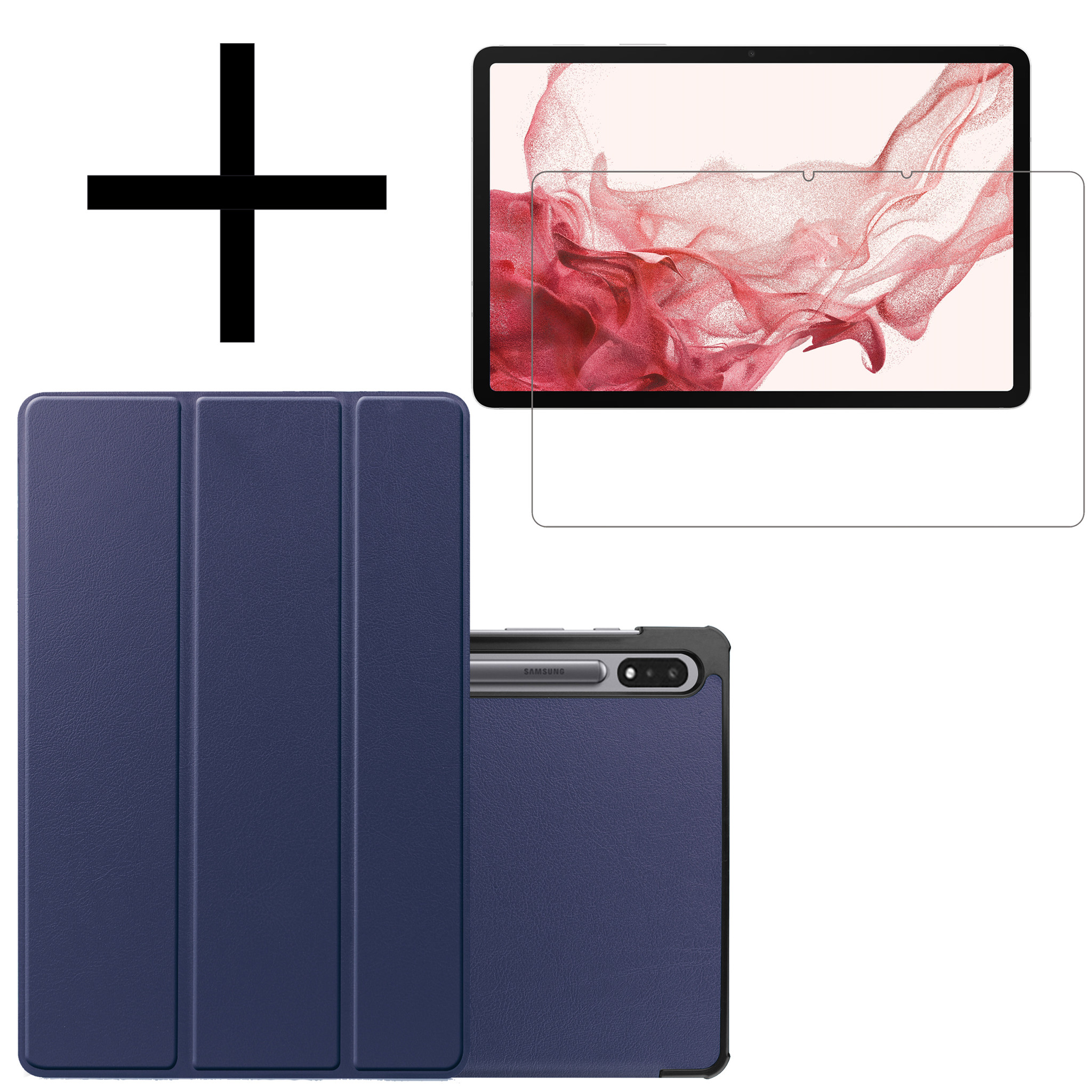 Hoesje Geschikt voor Samsung Galaxy Tab S8 Plus Hoesje Case Hard Cover Hoes Book Case Met Screenprotector - Donkerblauw