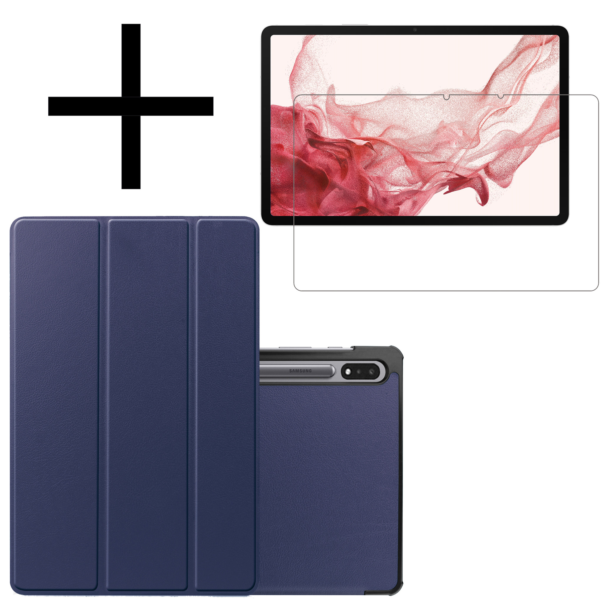 NoXx Hoesje Geschikt voor Samsung Galaxy Tab S8 Plus Hoesje Case Hard Cover Hoes Book Case Met Screenprotector - Donkerblauw