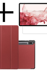 Hoesje Geschikt voor Samsung Galaxy Tab S8 Plus Hoesje Case Hard Cover Hoes Book Case Met Screenprotector - Donkerrood