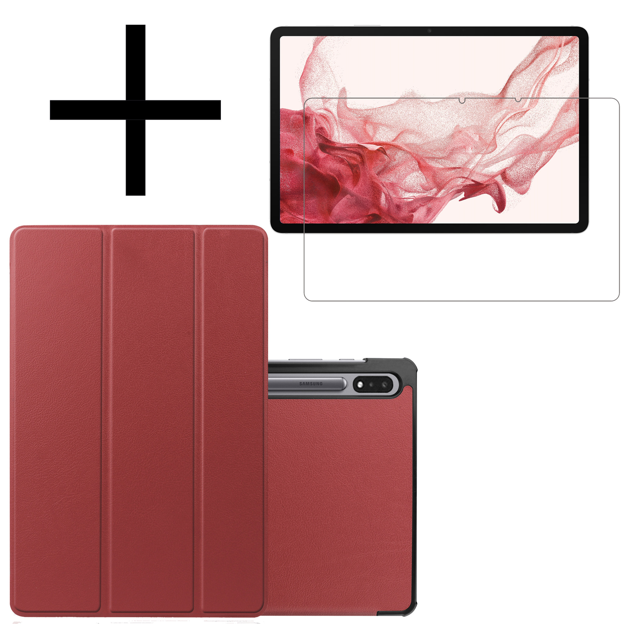 Hoesje Geschikt voor Samsung Galaxy Tab S8 Plus Hoesje Case Hard Cover Hoes Book Case Met Screenprotector - Donkerrood