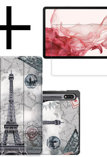 NoXx Hoesje Geschikt voor Samsung Galaxy Tab S8 Plus Hoesje Case Hard Cover Hoes Book Case Met Screenprotector - Eiffeltoren