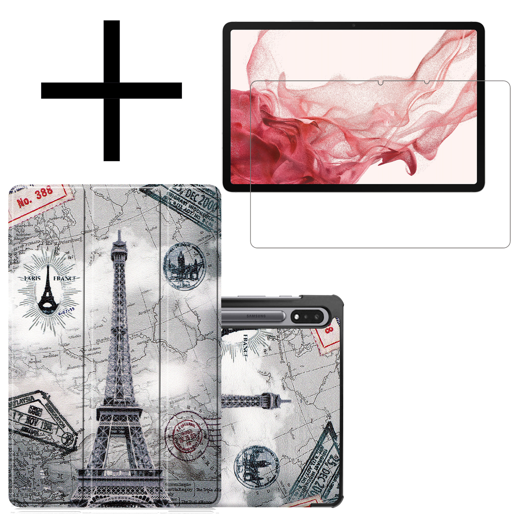 NoXx Hoesje Geschikt voor Samsung Galaxy Tab S8 Plus Hoesje Case Hard Cover Hoes Book Case Met Screenprotector - Eiffeltoren