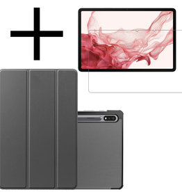 NoXx NoXx Samsung Galaxy Tab S8 Plus Hoes Met Screenprotector - Grijs